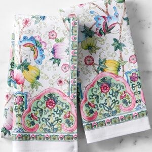 Williams Sonoma Multicolor Famille Rose Tea Towels- set of 2 NIB